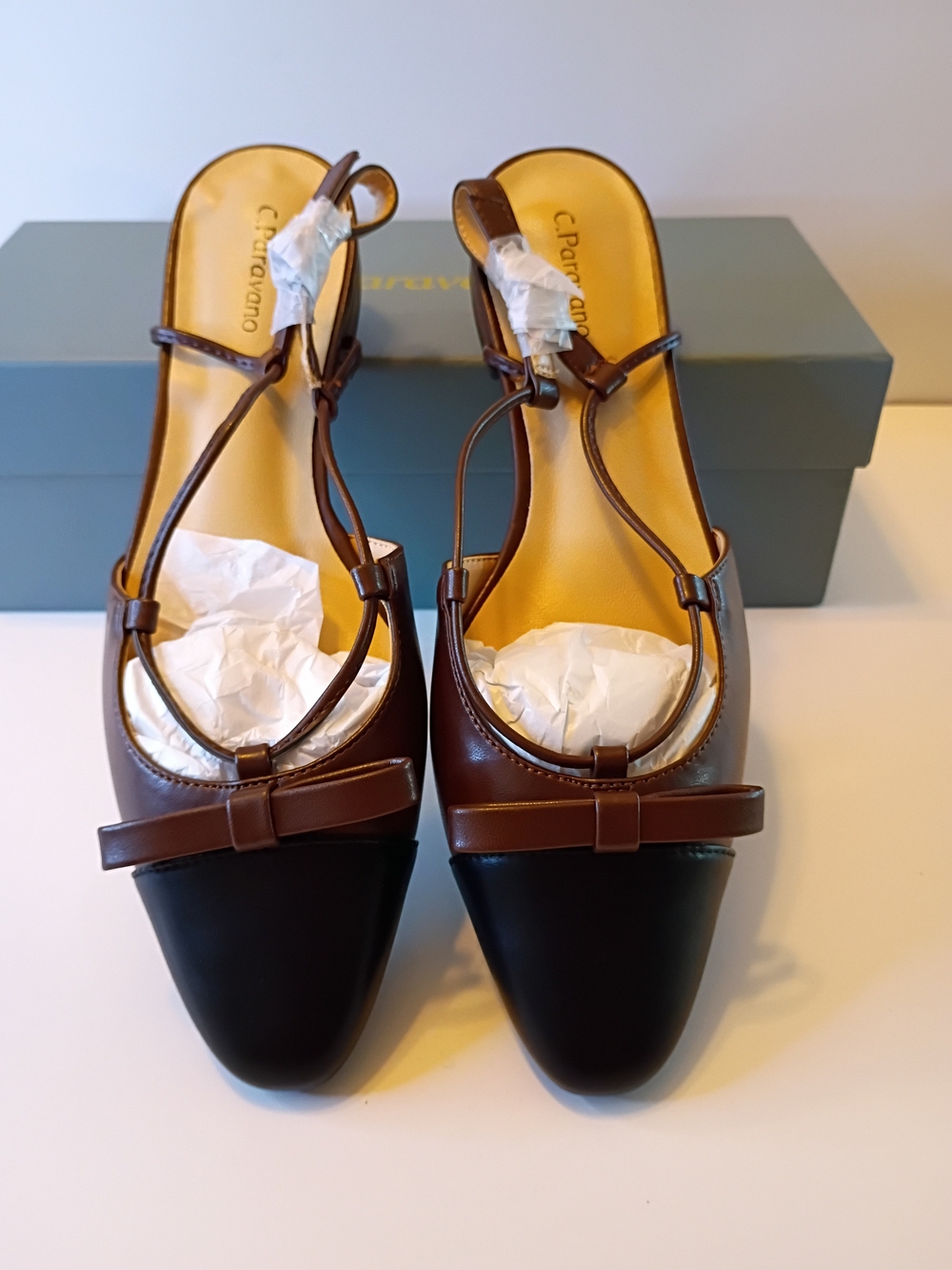 Brown and Black Leather Slingback Flats
